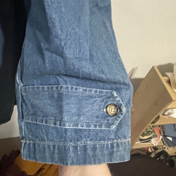 Vintage Denim & Co Duffle Chore Coat Womens 2XL Hooded 90s Long Blue Denim Togs - Picture 5 of 15